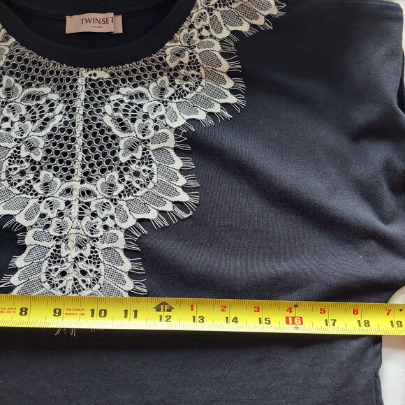 TWINSET MILANO  T-shirt with lace inserts, Size M - Picture 6 of 6